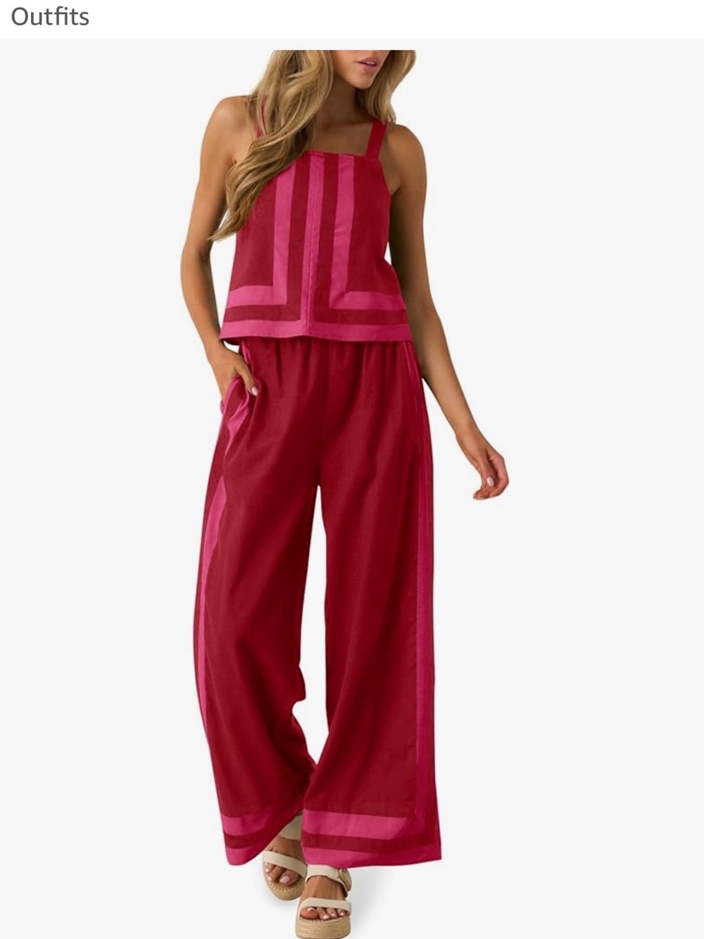 Women’s Two-Piece Wide-Leg Jumpsuit Set - Raspberry Pink